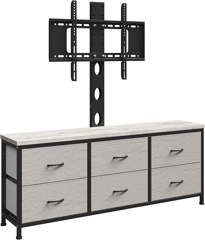 TV Stand with Mount, Fabric Dresser with 6 Drawers for 32/45/55/60/65/75 inch TVs, Dresser Entertainment Center, Modern Media TV Console Table