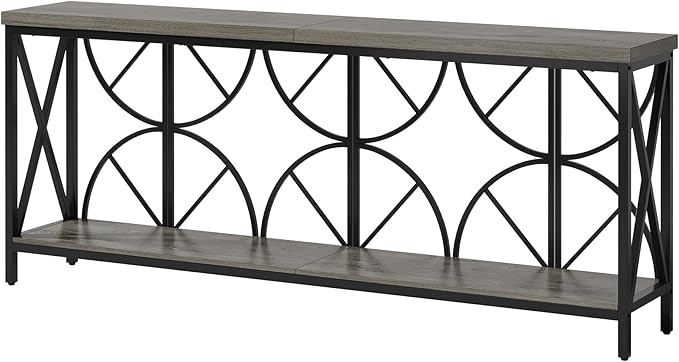70.9-Inch Extra Long Sofa Table, Narrow Console Table Behind Couch with Storage for Entryway, Living Room, Entrance, Hallway, Foyer, Unique Geometric (Grey)