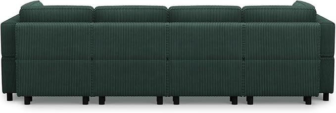 114.2" U Shaped Sectional Sofa,6 Seat Corduroy Couch,Comfy Modular Sectional Sofa with Storage Movable Ottoman Chaise,Upholstered Sectional Couches for Living Room,Green