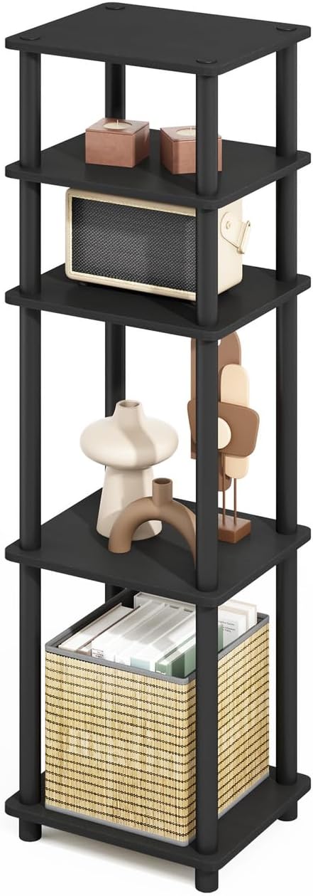 Furinno Turn-N-Tube Storage Shelves, Stackable Standing Shelf, Open Corner Shelf, for Organization and Storage, Living Room, Garage, Home Office, Americano