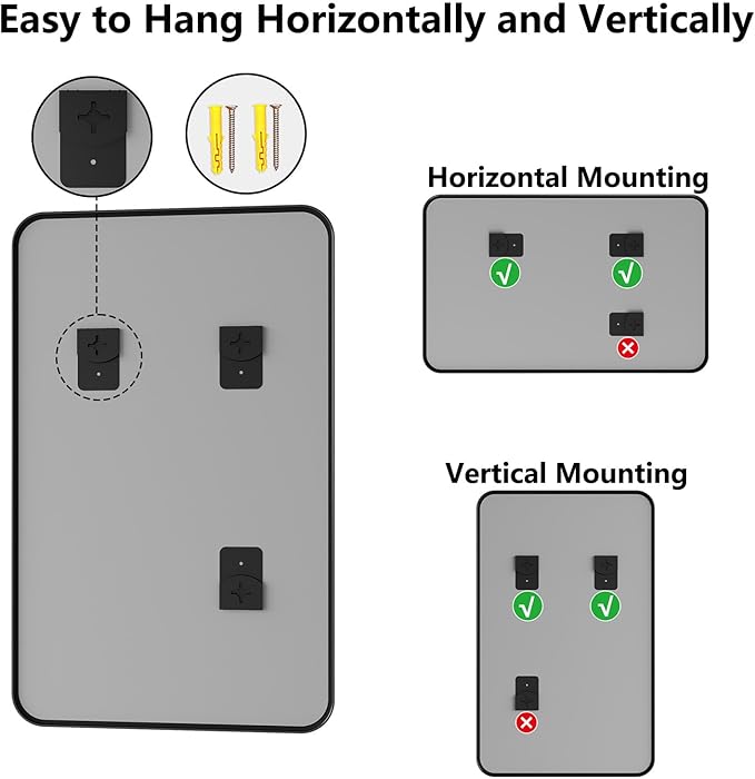 Koonmi Bathroom Mirror, 30X48 Brushed Black Metal Framed Wall-Mounted Mirror for Over Sink, HD Tempered Glass, Anti-Rust, Rounded Rectangle Mirror for Restroom, Bedroom, Hangs Horizontal or Vertical