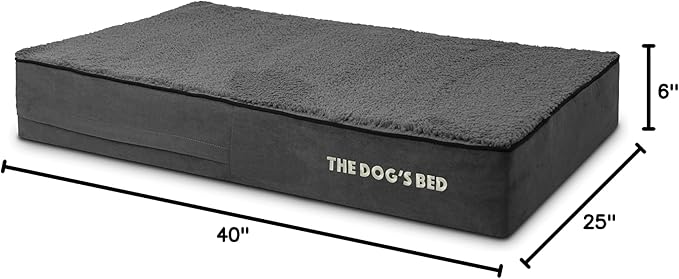 The Dog’s Bed Orthopedic Memory Foam Dog Bed, Large Grey Plush 40x25, Pain Relief for Arthritis, Hip & Elbow Dysplasia, Post Surgery, Lameness, Supportive, Calming, Waterproof Washable Cover