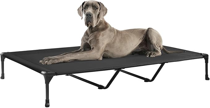Veehoo Outdoor Elevated Dog Cot Bed, Cooling Raised Pet Bed for XX-Large Dog, Washable Breathable Mesh Hammock Bed with No-Slip Feet, Indestructible Ground Off Training Platform Cot-59"x37.5" Black