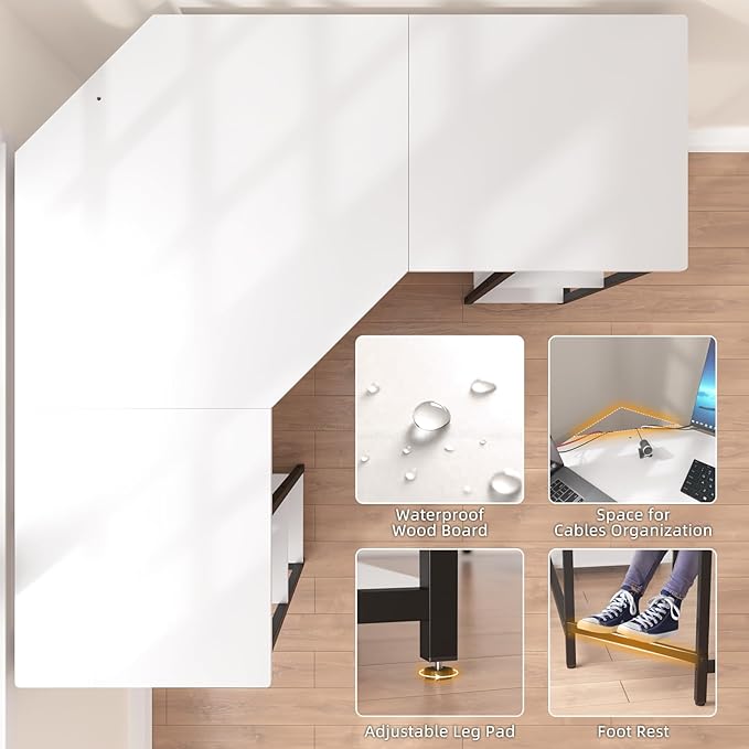 Elephance L-Shaped Desk with Shelves, Computer Corner Desk, Home Office Writing Workstation, Gaming Desk PC Laptop Table with Storage