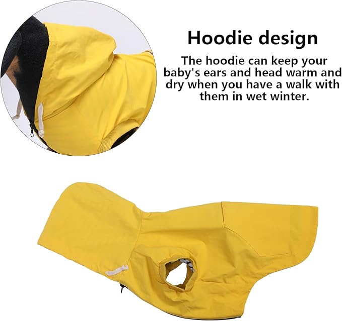 Dog Raincoat rain Jacket Dogs Waterproof fit for Small Medium Breeds Zipper Closure Pocket Storage in Cold Day - Yellow - XL