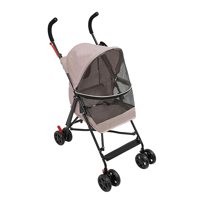 Pet Travel Stroller 22 * 18 * 38in, Pet Stroller Made of Oxford Cloth, Spray Molding Foldable,Small Dog Cat Cage Jogger Travel Carrier Breathable and Visible 22 Lbs Capacity(Pink)
