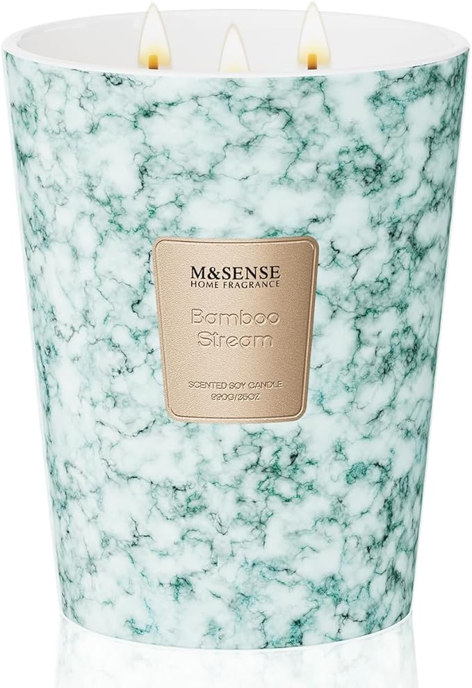 M&SENSE Extra Large Candle 35oz 150H BambooStream Scented Candle,3 Wick Highly Scented Jar Candle, XL Candles Gift for Stress Relief, Meditation, Yoga
