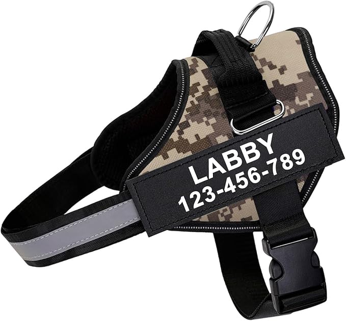 Custom No Pull Dog Harness with Name and Phone Number, Reflective Heavy Duty Personalized Pet Vest, Breathable Adjustable Harness to Prevent Tugging, Pulling or Choking