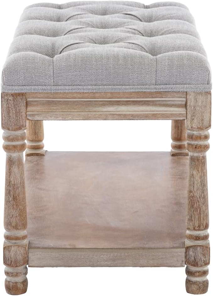 Kmax Storage Entryway Bench Tufted Shoe Rack Bench Wood Window Bench for Hallway Entrance Bedroom Corner-1 Seat, Gray