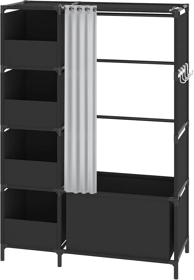 MOYIPIN Portable Closet,Free Standing Wardrobe Closet with Hanging Rod and Curtain,Clothes Storage Organizer, for Cloakroom, Bedroom,40.55 x 16.73 x 65.35Inches,Black