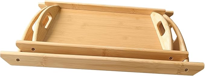 Bamboo Serving Tray Rectangle Platter Breakfast Dinner Food Bed Tray for Eating Kitchen Restaurants (1, 15" x 10.2" x 1.2" (with Handle))