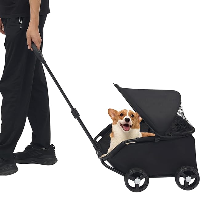 Small Dog Stroller, Pet Stroller for Shopping Walking, 4 Wheels Folding Dog Cart, for Cats/Dogs Weighing Less Than 15.43 Pounds (Black)