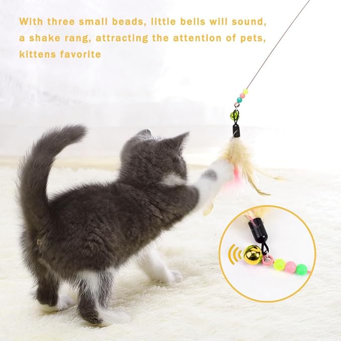 40 Pack Cat Feather Toy Wand, Interactive Pet Kitten Chaser Teaser Wire Wand with Bell Beads for Cat Exercise Play Fun Gifts - Wholesale