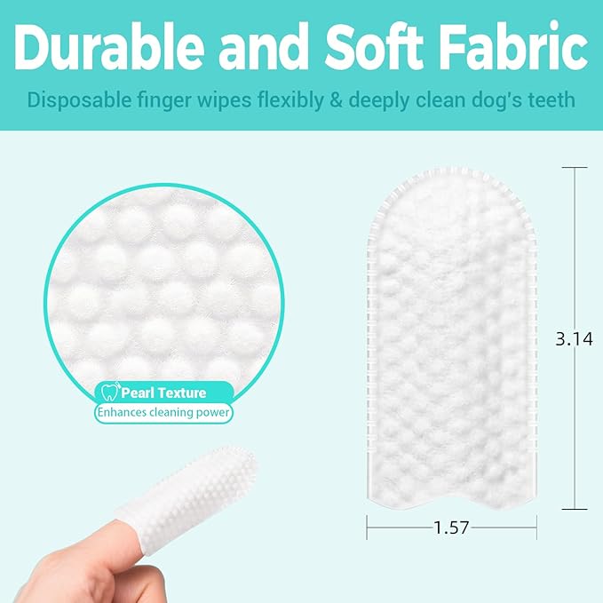 Teeth Cleaning Finger Wipes for Dogs & Cats,Dental Cleaning Wipes for Dogs and Cats,Pet Teeth Cleaning Finger Wipes,Reduces Plaque and Freshens Breath, Removes Tartar, Disposable Wet Wipes 50ct