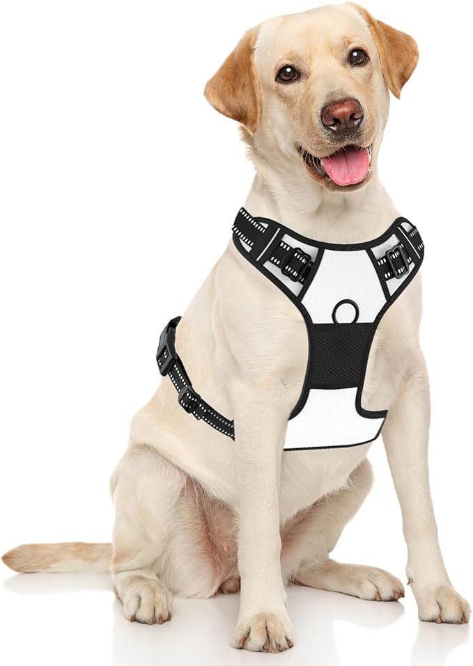 Rnivvi No Pull Dog Harness, Cute Reflective X-Large Sized Puppy Harness, Adjustable Soft Padded Vest for Large Dogs, Heavy Duty Pet Vest with Easy Control Handle for Walking Training, White