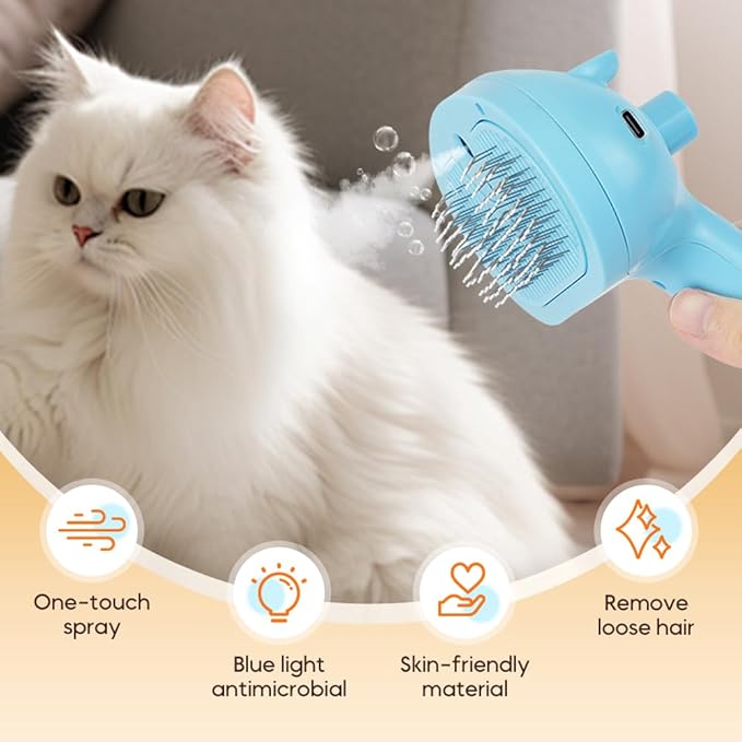 Pet Steam Brush for Dog and Cat, 2025 New 3 in 1 Steam Grooming Brush for Shedding and Hair Removal, Self Cleaning Spray Comb with Mist, Pet Spray Hair Removal Comb for Long Haired Pets (White)