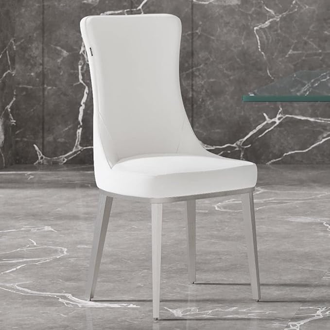 ZURI Modern Norma Dining Chair - White with Brushed Stainless Steel Base