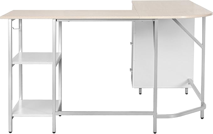 Techni Mobili L Shaped Desk - Two-Toned Computer Desk with Drawers & Storage Shelves - Simple Modern Furniture & Home Office Space Corner Table for Work & Writing