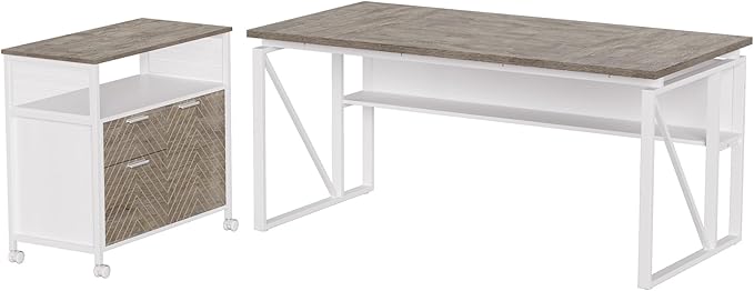 LITTLE TREE 63-Inch Office Desk with 31.5-Inch Lateral File Cabinet, Study Writing Desk Computer Desk for Home Office