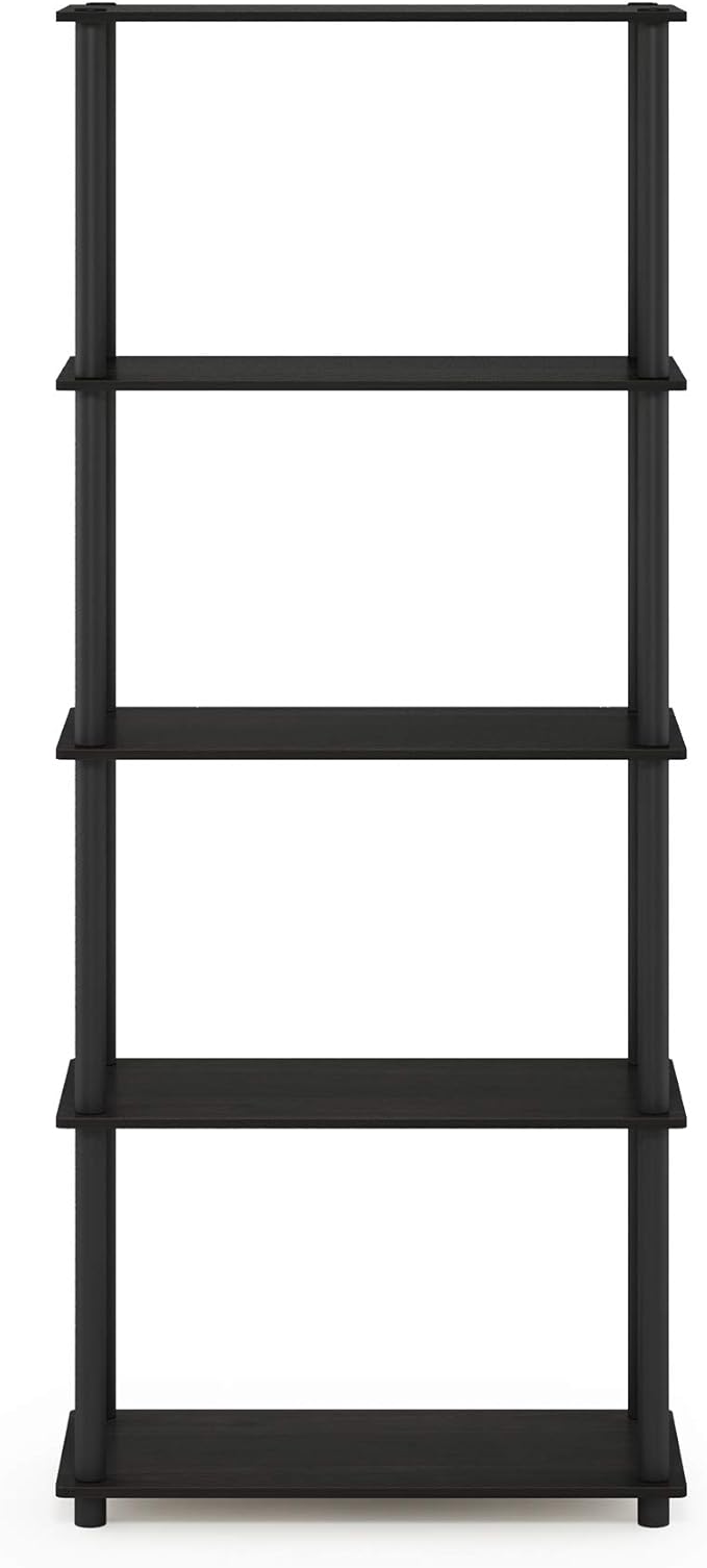 Furinno TURN-N-TUBE Storage Shelves, 5-Tier Book Shelf, Corner Shelf, Toolless Open Shelves, for Organization and Storage, Living Room, Garage, Home Office, Espresso