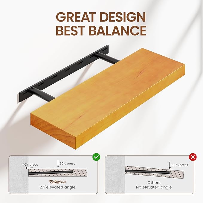 Pine Floating Wall Shelves 24 Inches Long x 8”x 1.4” Wooden Shelf Floating Rustic Farmhouse Decor, Heavy Duty Shelf Hold 60 lbs, Wall Shelves for Bathroom Living Room Kitchen Bedroom Office, Honey Oak