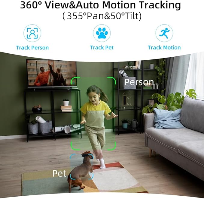 Rraycom 2K Pan/Tilt Security Camera for Baby Monitor, 5G Dog Camera w/Motion Detection&Crying Detection, 2-Way Audio, Siren, Night Vision, Motion Tracking,Cloud & SD Card Storage, Works/Alexa,3Pack