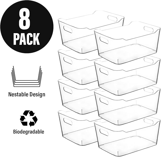 Clear Plastic Storage Bins, Small Fridge Organizer Kitchen Organizers and Storage Containers Bathroom Organization and Storage Bin for Makeup Organizer, fruits, Chips, Perfume, Skin Care, crafts