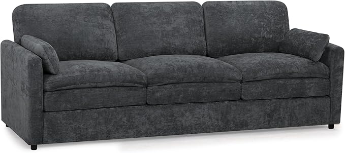 89” Chenille Sofa w/Arm Pillows, Upholstered 3-Seater Sofa w/Comfortable Back Cushions, Modern 3 Seats Couch w/High-Density Foam for Living Room, Apartment, Office, Grey