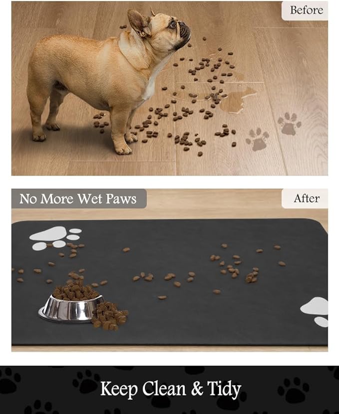 Pet Feeding Mat-Absorbent Dog Mat for Food and Water Bowl-No Stains Quick Dry Water Dispenser Mat-Dog Accessories Pet Supplies-Bowl for Messy Drinkers(Black,17"x28"