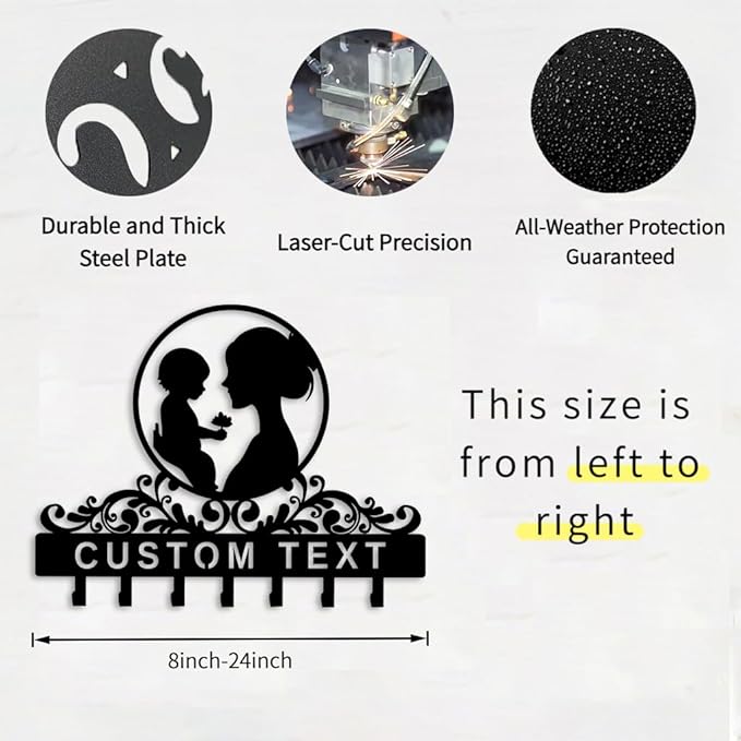 Personalized Key Holder Wall Mount,Custom Name Key Holder Wall Art,Mom and Kid Wall Decor,Gift for Mom Grandma,Mother's Day Gift