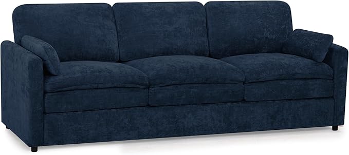 89” Chenille Sofa w/Arm Pillows, Upholstered 3-Seater Sofa w/Comfortable Back Cushions, Modern 3 Seats Couch w/High-Density Foam for Living Room, Apartment, Office, Blue