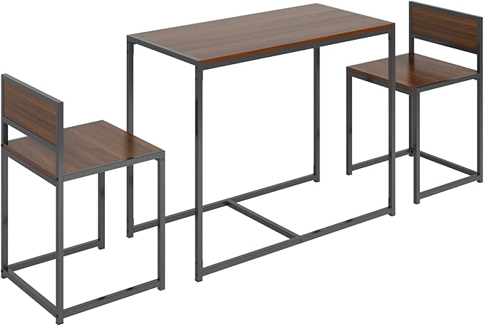 soges 3 Piece Dining Set for 2, Small Dining Table Set with 2 Chairs, Walnut Kitchen Table for Small Spaces, Breakfast Nook Set, Compact Apartment Dining Room Table