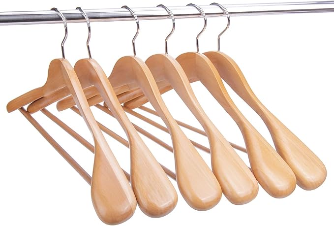 Nature Smile Wooden Suit Coat Hangers 16 inch Wood Jacket Outerwear Shirt Hangers Anti Slip Bar with Screw 6 Pack (Natural)