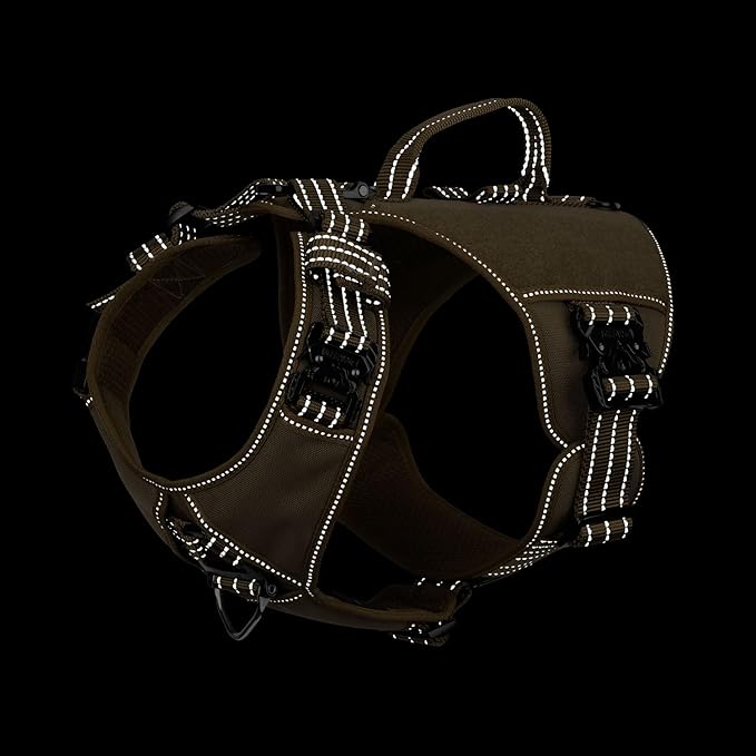 ICEFANG GN8 Tactical Dog Harness with 4X Metal Buckles for X-Large Sized Dogs,Reflective in Training Walking K9 Vest,No-Pull Front Leash Clip,Adjustable Pet Harness (Brown, X-Large (Pack of 1))