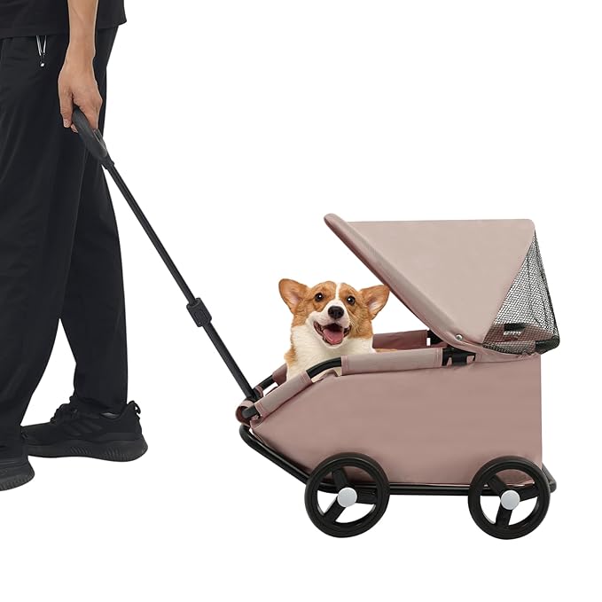 Small Dog Stroller, Pet Stroller for Shopping Walking, 4 Wheels Folding Dog Cart, for Cats/Dogs Weighing Less Than 15.43 Pounds (Pink)