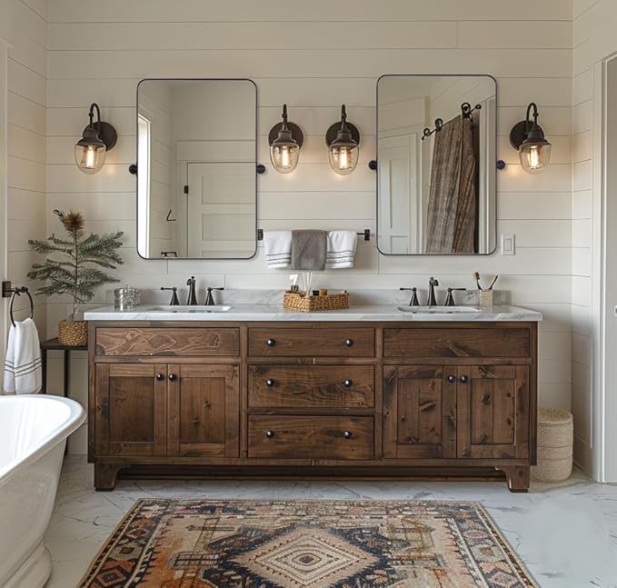 ANDY STAR 20"x30" Matte Black Pivot Mirror for Bathroom, Metal Frame Bathroom Mirrors for Wall,Rectangle Titling Vanity Wall Mirror with Rounded Corner Design Hangs Vertically Only