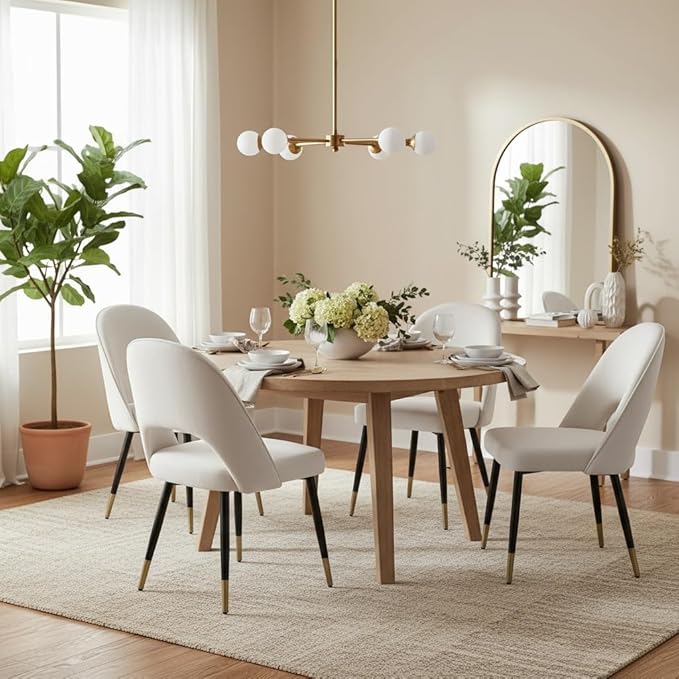 LukeAlon Classic Velvet Dining Chairs Set of 2, Upholstered Open Back Kitchen Chair with Metal Legs Armless Side Chairs Mid Century Dinner Chairs for Dining Room, Beige