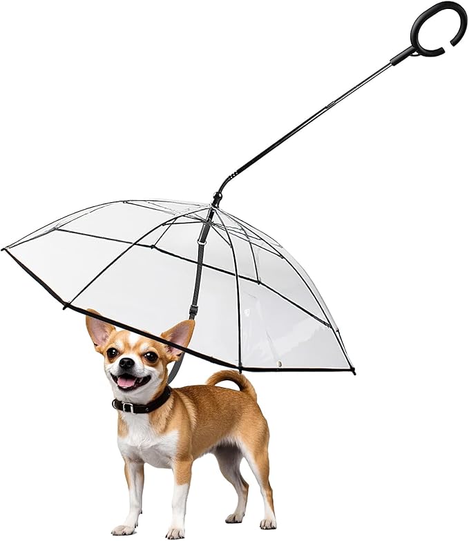 NAMSAN Dog Umbrella for Small Dogs, Self-Assembly Dog Umbrella Leash, Clear Doggie Rain Umbrella, Puppy Walking Umbrella with Adjustable Leash