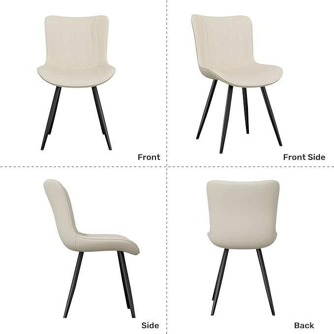 Dining Chair Set of 4 PU Leather Dining Room Chairs Upholstered Comfy Dining Chairs Modern Kitchen Armless Side Chair with Sturdy Metal Legs,Beige