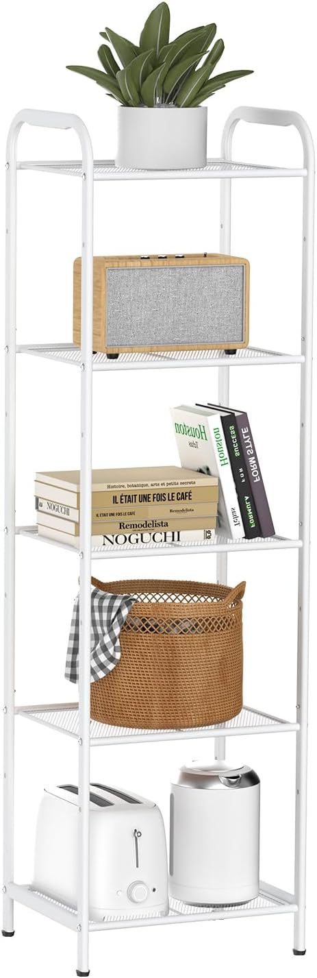MAX Houser Storage Rack with Shelf,Industrial Style Extendable Plant Stand, Standing Shelf Units for Kitchen, Bathroom, Office,Living Room, Balcony, Kitchen (White, 5 Tier)