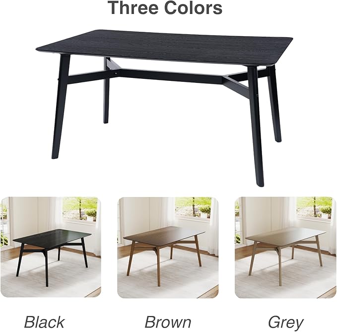 DUOMAY Modern Wooden Dining Table for 4-6 People, 59" Large Rectangular Dinner Table with Wood Legs for Home Dining Room Restaurant Farmhouse Kitchen, Black