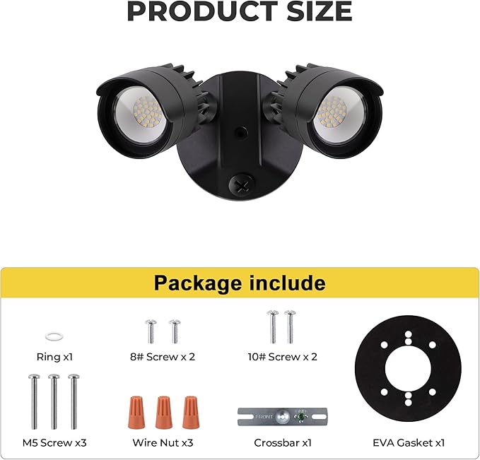 LED Flood Lights Outdoor, 34W 3500LM 5000K Daylight, IP65 Waterproof Security Lights with 2 Adjustable Heads, Exterior Wall Light for Patio, Garage, Yard (Black)