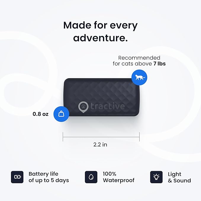 Tractive Smart Cat GPS Tracker with Free 6 Month Subscription | Real-Time Location & Wellness Monitoring for Cats 6.5 lbs+ | Territory & Location History | Up to 5-Day Battery (Dark Blue)