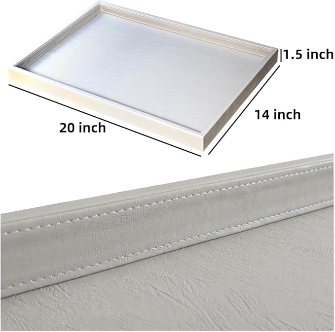 20 * 14 inches High-End Light Luxury Leather Rectangle Oversized Service Tray for Ottoman Tray, Coffee, Food, Family Dinner, Picnic, Party Essentials (Beige, 20 * 14 inch)