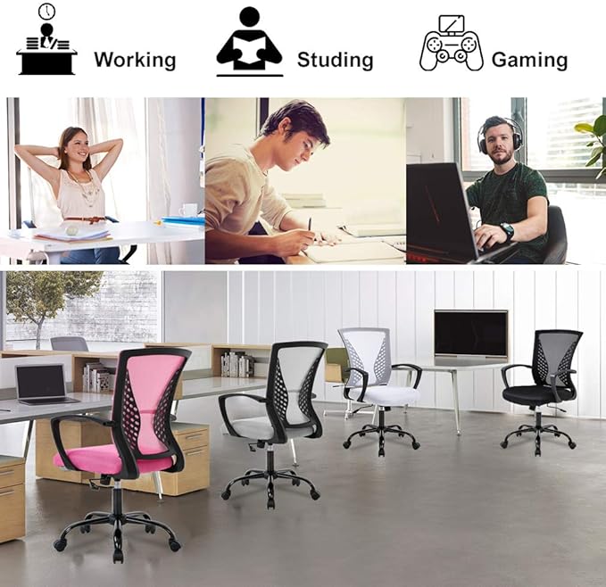 BestOffice Office Chair Ergonomic Desk Chair Mesh Computer Chair with Lumbar Support Armrest Mid Back Rolling Swivel Adjustable Task Chair for Women Adults, Black