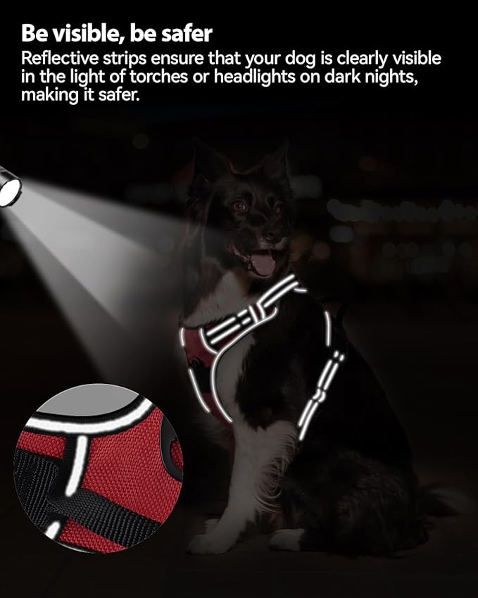 Joytale No Pull Dog Harness for Extra Large Dogs, Reflective Pet Vest with Front Clip, Adjustable Soft Padded Harnesses with Easy Control Handle for Training and Walking, Red, XL