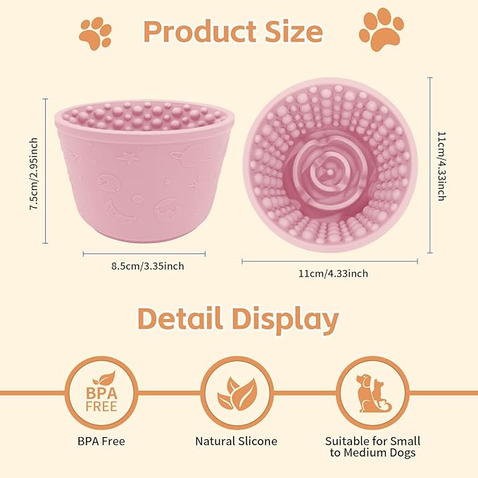 Dog Lick Bowl, Anxiety Relief Silicone Slow Feeder Treat Dispenser, Anti-chocking Pet Dish, Non-Slip Licking Bowl Interactive Entertainment Dog Puzzle Toy for Small & Medium