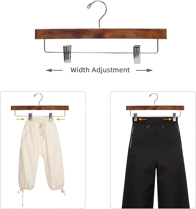 Nature Smile Deluxe Wooden Pants Hangers,Solid Lotus Wood Jeans Skirt Hanger with Clips Anti-Rust Hook Pack of 28(Retro)