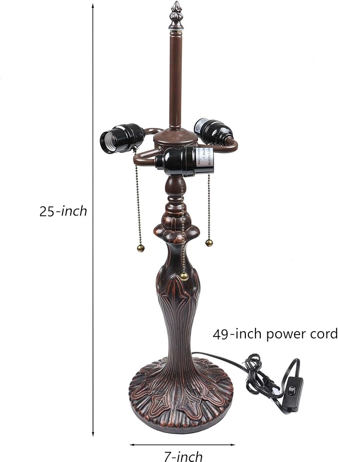 Bieye B10024 Antique Metal Table Lamp Base with 3-Light Sockets (Brown, 7" Wx25 H)