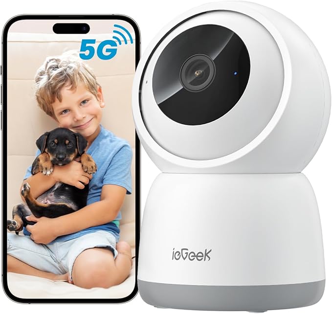 ieGeek 2K Indoor Home Security Cameras,360° Pet Camera with Auto Tracking, Motion & Sound Detection,3MP Night Vision, 2.4G/5G WiFi Dog Camera with Phone App, Cloud & Memory Storage, Works with Alexa